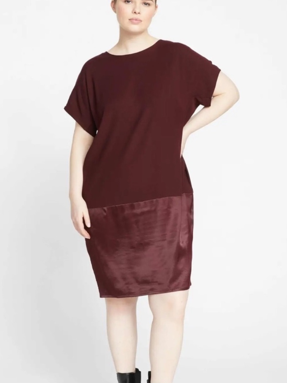 Universal Standard Avenir Double Luxe Dress Black Cherry Plus Size M 18/20